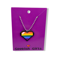 LGBTQ+ Rainbow Pride Pixel Heart Faux Leather Necklace