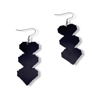 Triple Pixel Heart Faux Leather Earrings