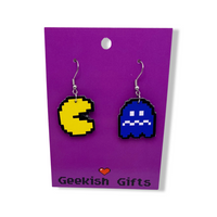 Retro Gaming Pac and Ghost Faux Leather Earrings