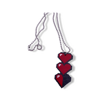3 Pixel Hearts Faux Leather Necklace