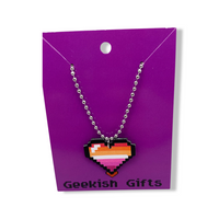 Lesbian Pride Pixel Heart Faux Leather Necklace