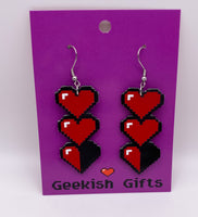 Triple Pixel Heart Faux Leather Earrings