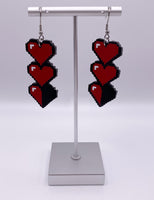 Triple Pixel Heart Faux Leather Earrings