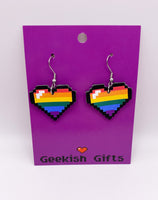 LGBTQ+ Rainbow Pride Pixel Heart Faux Leather Earrings