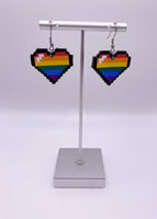LGBTQ+ Rainbow Pride Pixel Heart Faux Leather Earrings