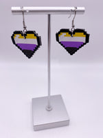 Non- Binary Pride Pixel Heart Faux Leather Earrings