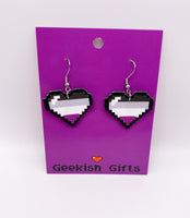 Non- Binary Pride Pixel Heart Faux Leather Earrings