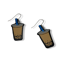 Milk Boba Tea Faux Leather Earrings