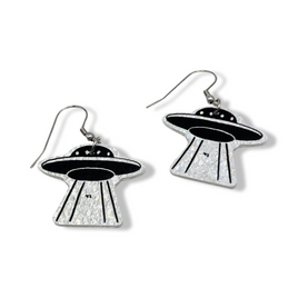 UFO Holographic Faux Leather Earrings