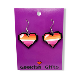Lesbian Pixel Heart Earrings