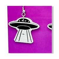UFO Holographic Faux Leather Earrings