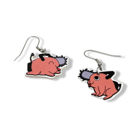 Chainsaw Devil Dog Faux Leather Earrings
