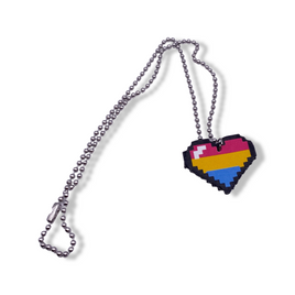 Pansexual Pride Pixel Heart Faux Leather Necklace