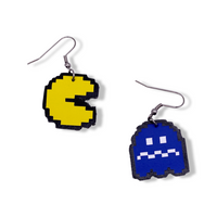 Retro Gaming Pac and Ghost Faux Leather Earrings