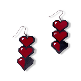 Triple Pixel Heart Faux Leather Earrings