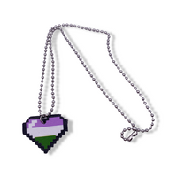 Gender Queer Pride Pixel Heart Faux Leather Necklace