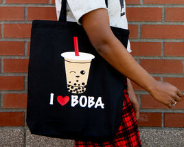 "I Love Boba" Bubble Tea - Canvas Tote Bag