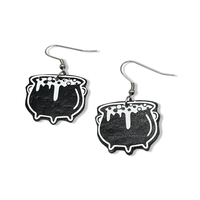 Witches Cauldron Glow In The Dark Faux Leather Earrings