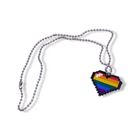 LGBTQ+ Rainbow Pride Pixel Heart Faux Leather Necklace
