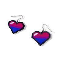 Bisexual Pride Pixel Heart Faux Leather Earrings