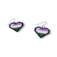 Gender Queer Pride Pixel Heart Faux Leather Earrings