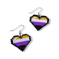 Non- Binary Pride Pixel Heart Faux Leather Earrings
