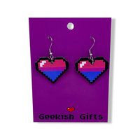 Bisexual Pride Pixel Heart Faux Leather Earrings