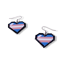 Trans Pride Pixel Heart Faux Leather Earrings