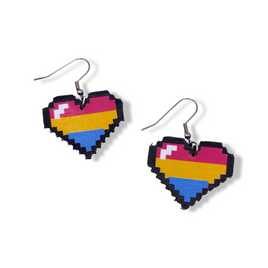 Pansexual Pride Pixel Heart Faux Leather Earrings
