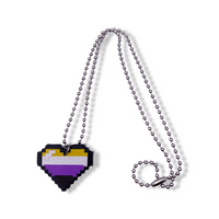 Non Binary Pride Pixel Heart Faux Leather Necklace
