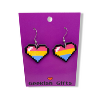Pansexual Pride Pixel Heart Faux Leather Earrings
