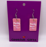 Strawberry Pocky Japanese Snack Faux Leather Earrings