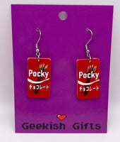 Chocolate Pocky Japanese Biscuit Snack Faux Leather Earrings