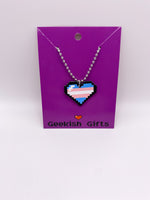 Trans Pride Pixel Heart Faux Leather Necklace