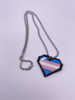 Trans Pride Pixel Heart Faux Leather Necklace