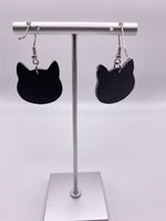 Glow In The Dark Black Cat  Faux Leather Earrings Ear Wire or Clip On