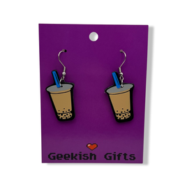 Milk Boba Tea Faux Leather Earrings